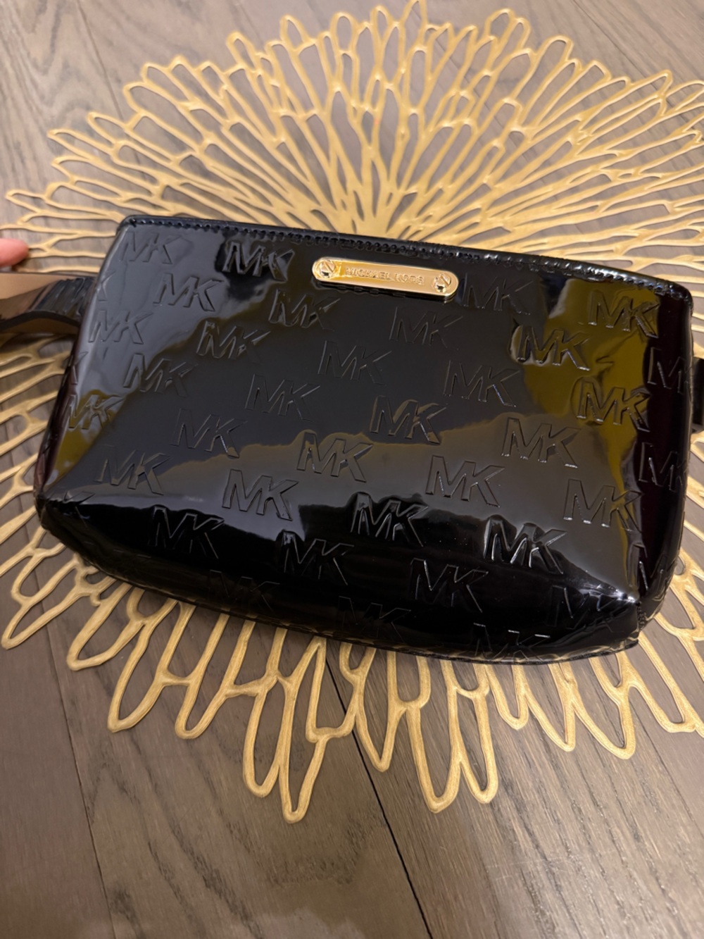 Michael Kors Bundle Black Patent Leather Belt Bag and Brown Logo Crossbody - Picture 14 of 15